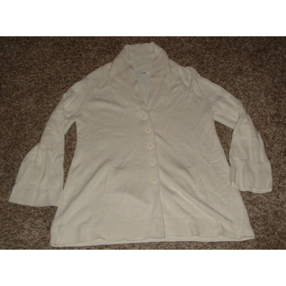 Creamy White Sz XL Casual or Dress Stretchy Cardigan Sweater Pockets WHITE STAG